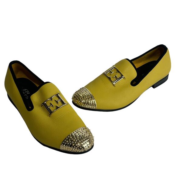 XQWFH Mens Leather Spiked Gold Buckle Penny Slip-On Lux Loafers Dress Shoes 9.5 main image 8